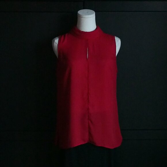 Willow & Thread | Red High Fold Down Collar Sleeveless Blouse - Picture 1 of 9